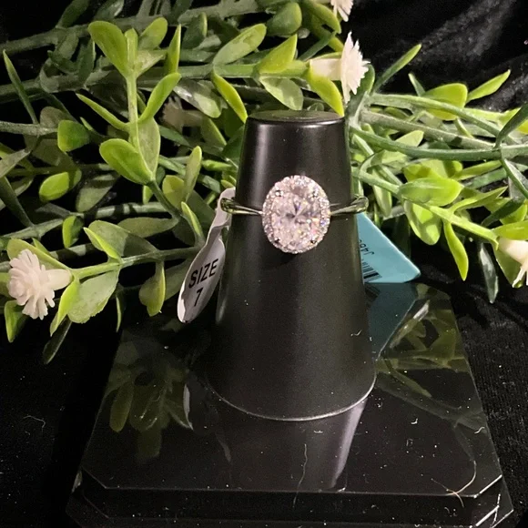 Halo Oval Cut Moissanite Sterling Silver Sz 7 - Picture 1 of 7